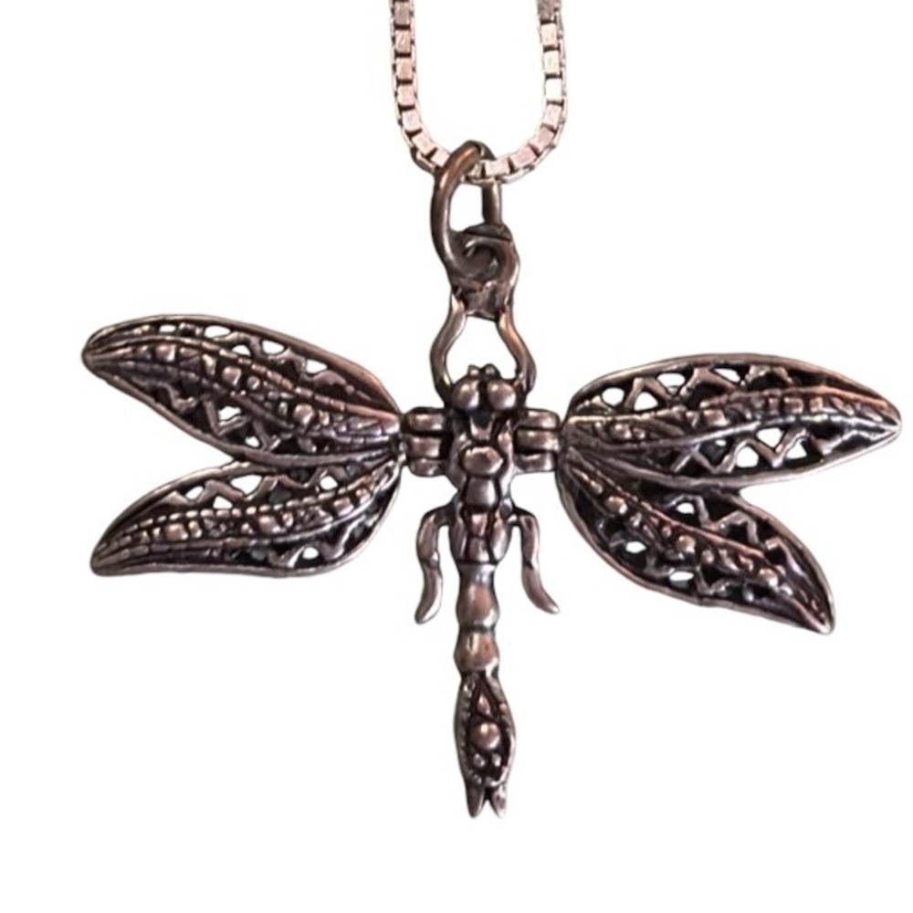 Vintage Silver tone Dragonfly Pendant Necklace